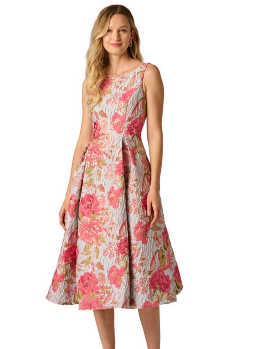 Adrianna Papell Pink Coral Floral Sleeveless A-Line Dress